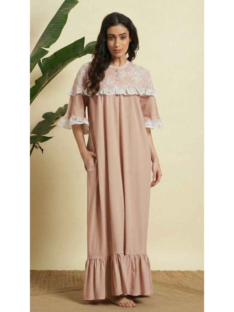 SEPHANI Beige Cotton Solid Nightdress-picture-10
