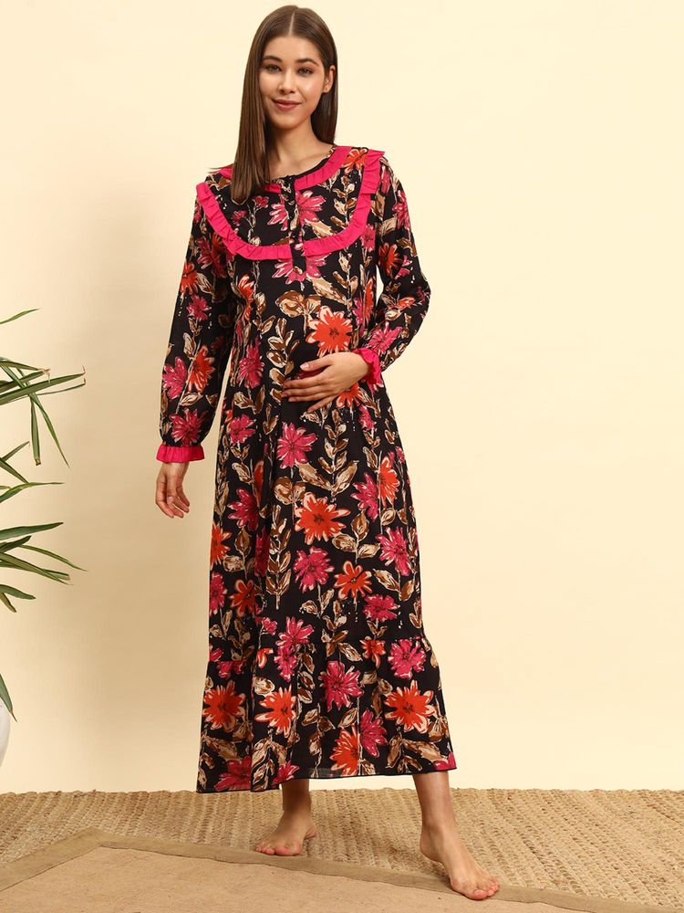 SEPHANI Maroon Cotton Printed Nightdress-picture-26