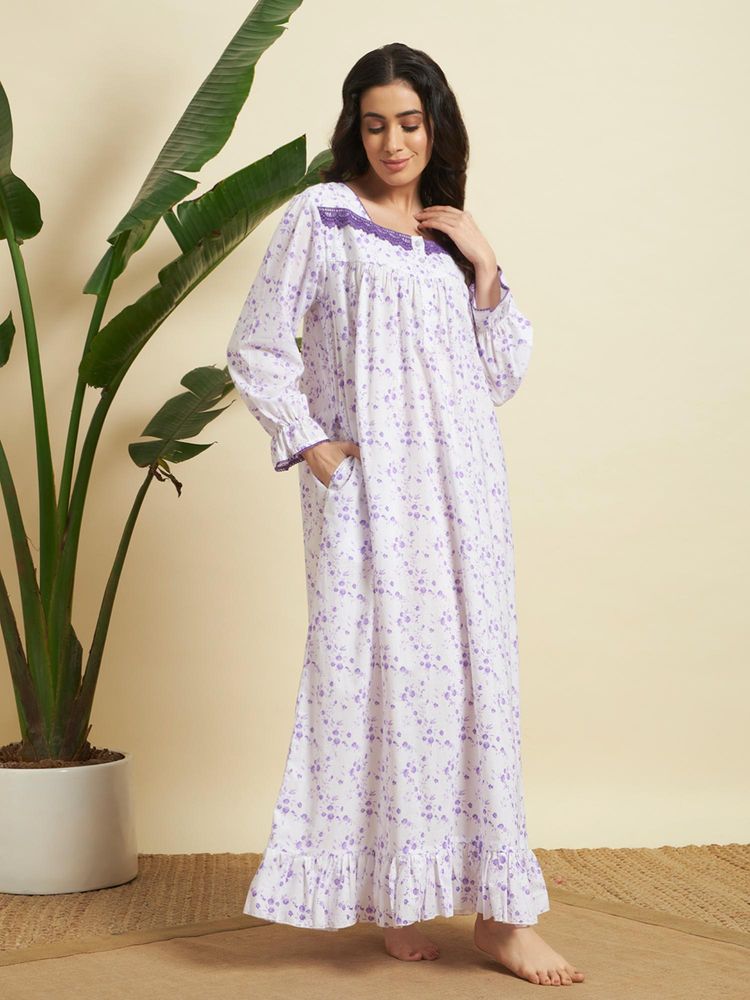 SEPHANI Purple Cotton Printed Nightdress-picture-25