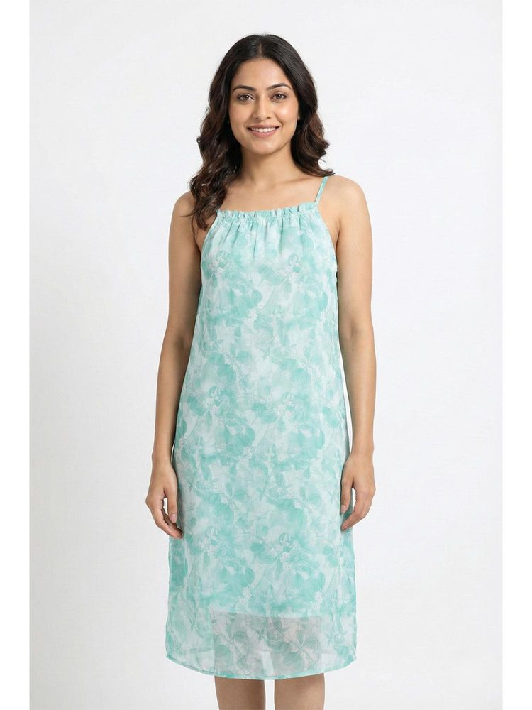 Zivame Green Satin Floral Nightdress-picture-23