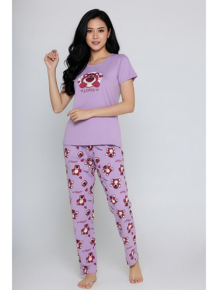 Zivame Lavender Cotton Printed T-Shirt With Pyjama-picture-18