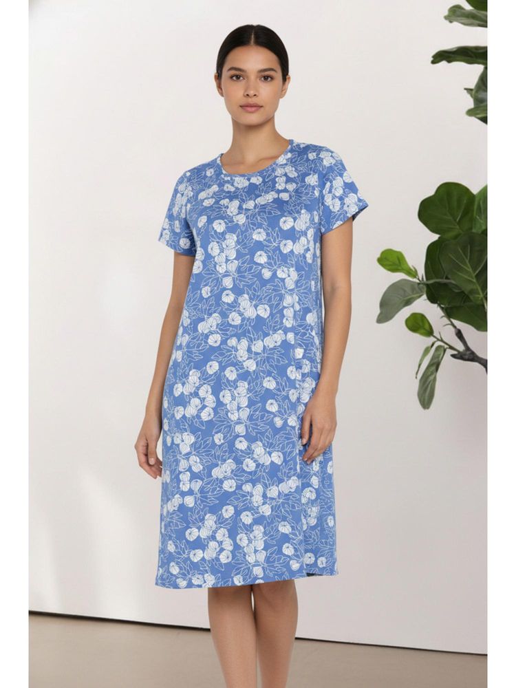 Zivame Blue Cotton Floral Nightdress-picture-17