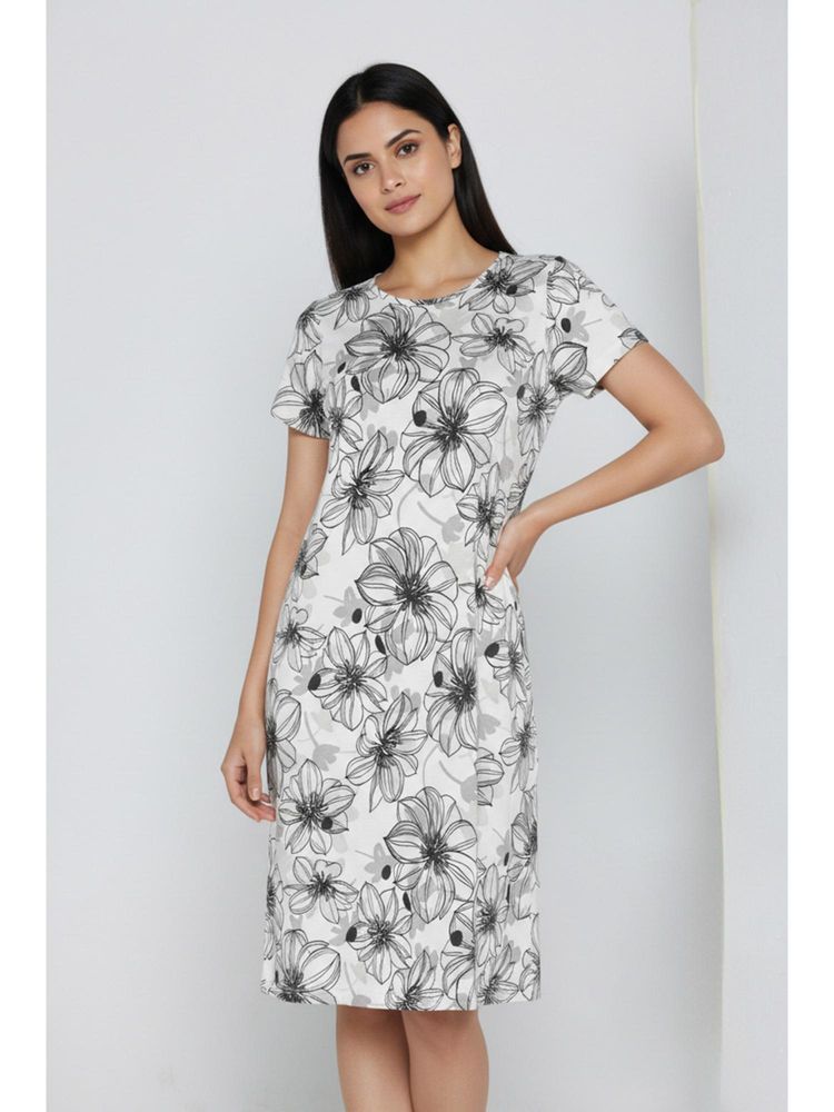 Zivame Grey Cotton Floral Nightdress-picture-45