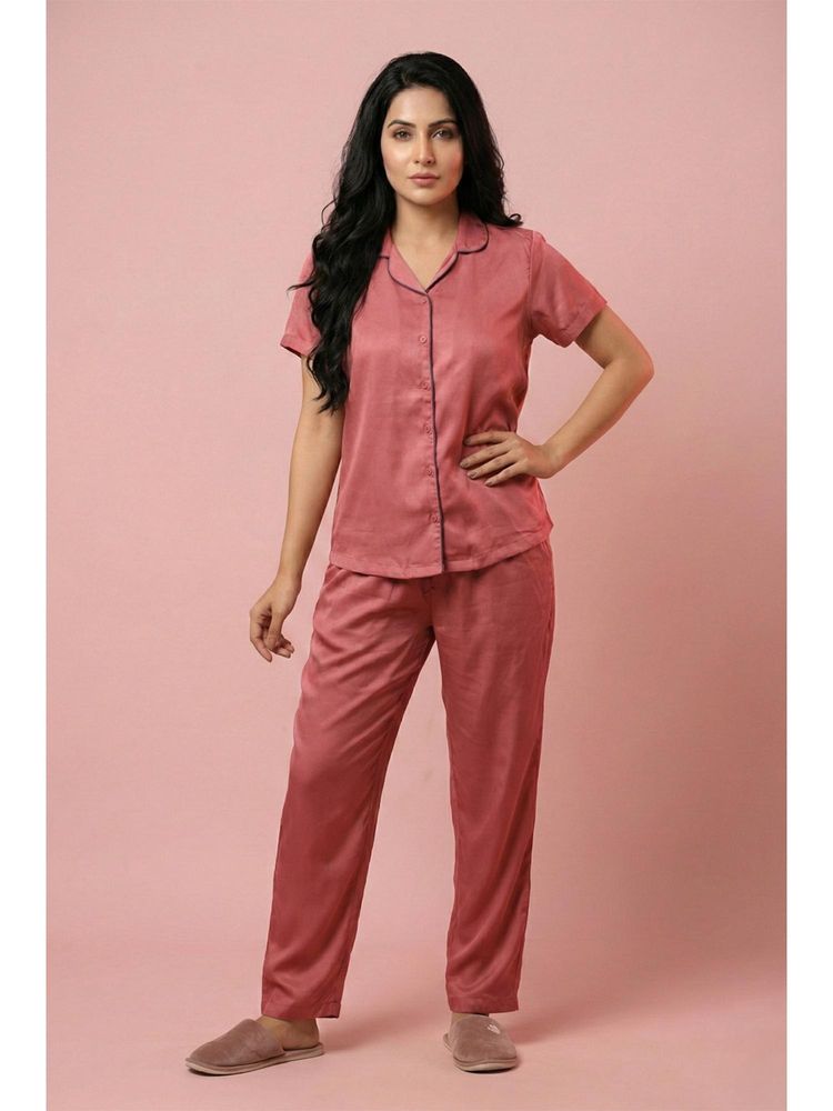 Zivame Pink Satin Solid Shirt With Pyjama-picture-26