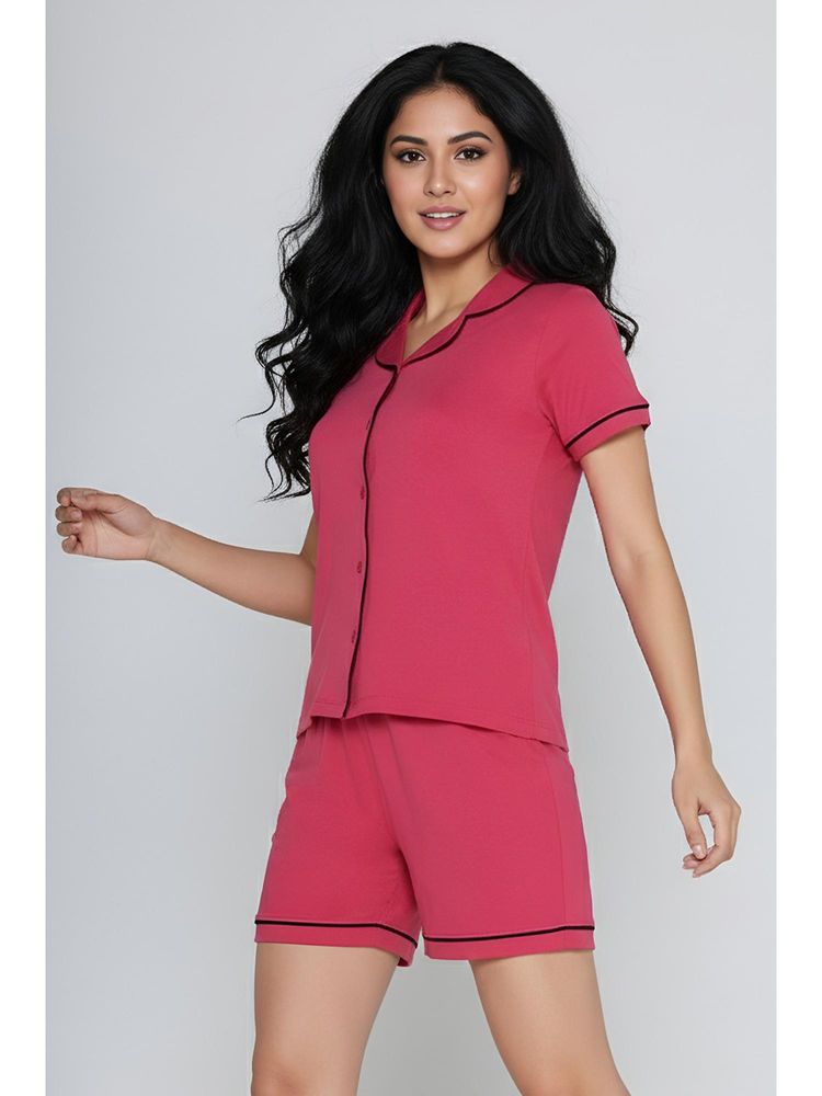 Zivame Pink Cotton Solid Shirt With Shorts-picture-15