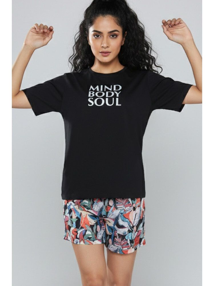 Zivame Black Polyester Typography T-Shirt With Shorts-picture-17