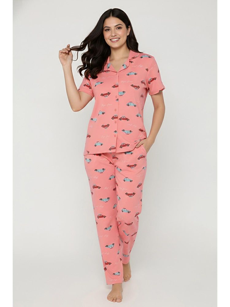 Zivame Peach Cotton Printed Shirt With Pyjama-picture-13
