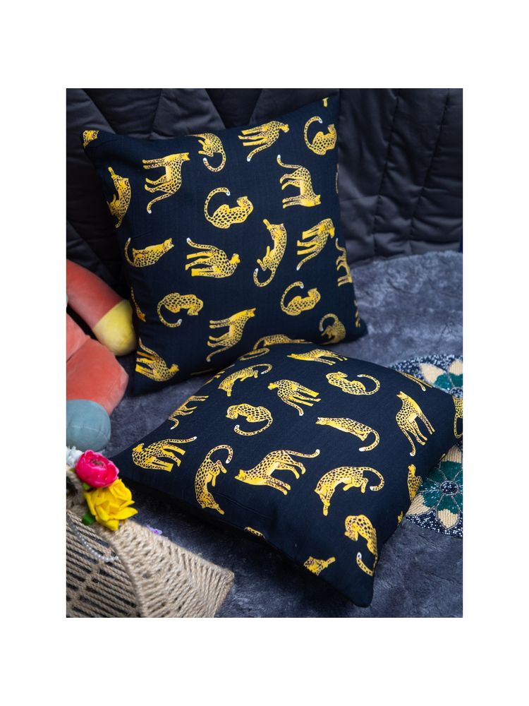 StudioHMK Blue Animal Print Cotton Square Cushion Cover (16x16 inches)-image-3
