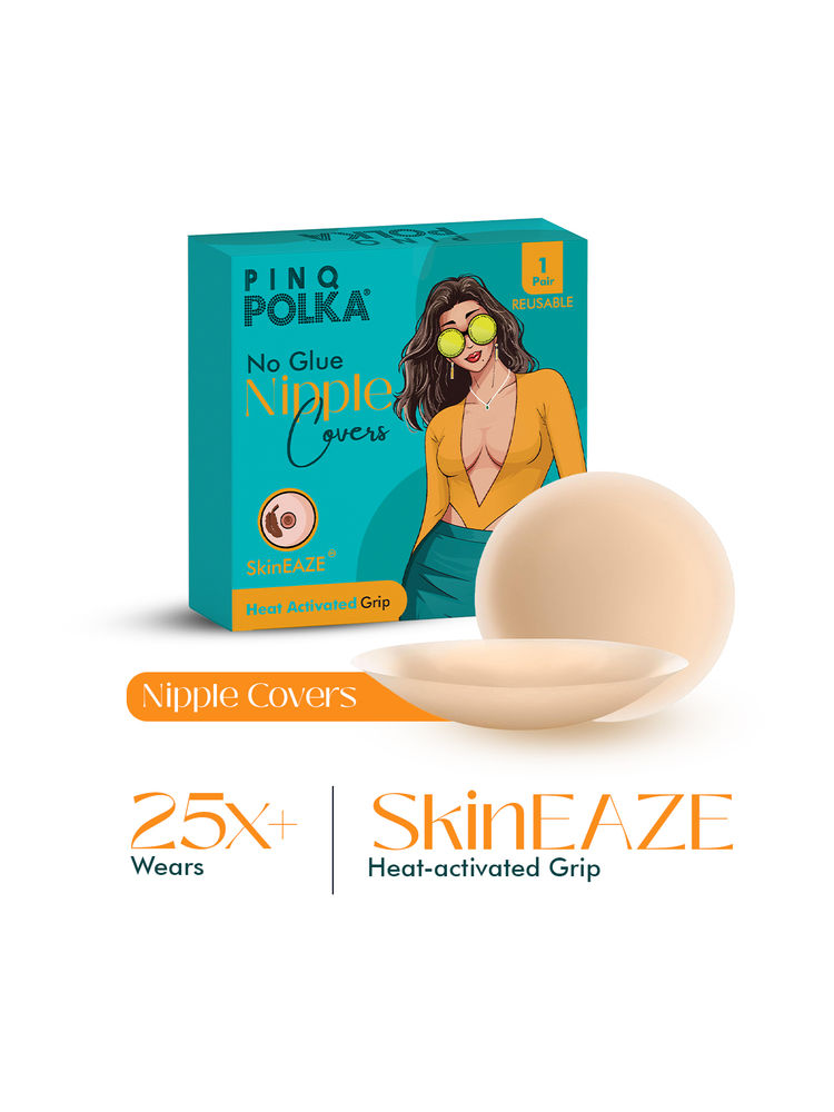 PINQ Polka SkinEAZE Skin Friendly Non-Adhesive Reusable Nipple Covers Pasties (10cm Nude)