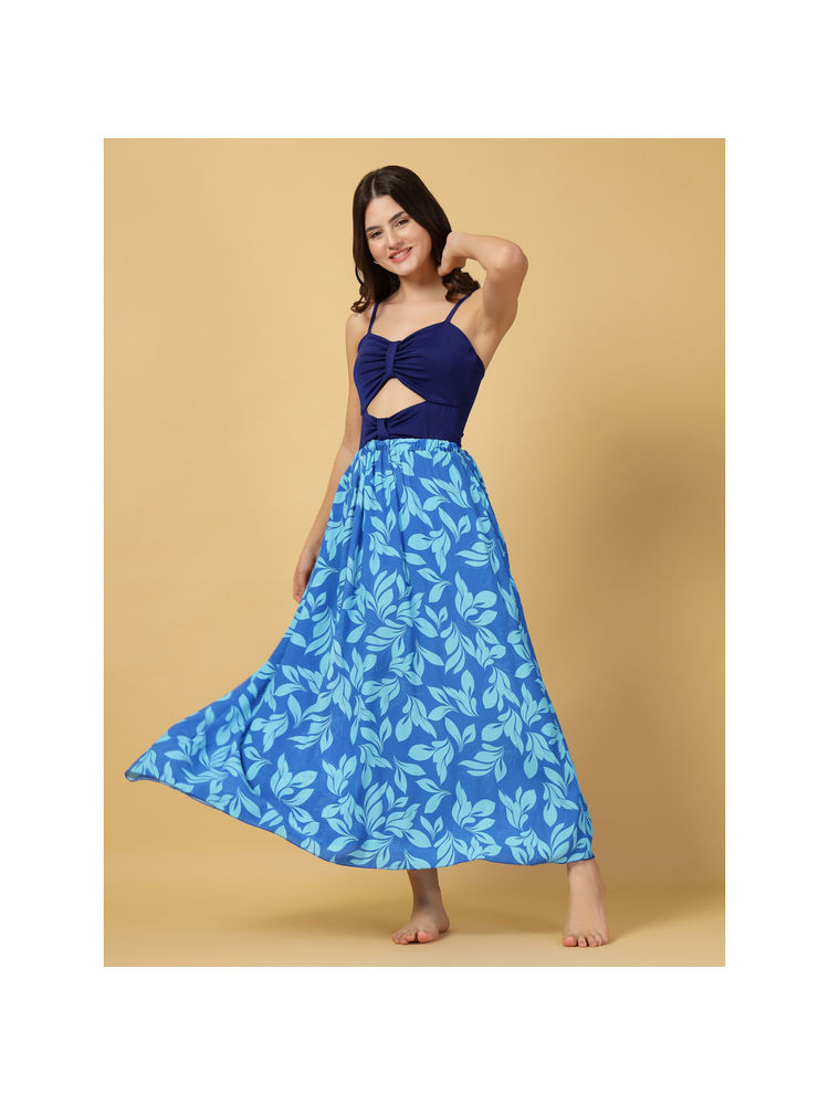 Cukoo Navy Blue Padded Blue Floral Printed One-Piece with Cover-Up (Set of 2)-picture-27