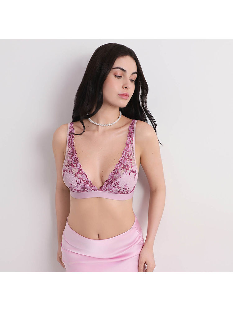 Wacoal Pink Non Padded Non Wired Bridal Wear Medium Coverage Lace Bralette-picture-26