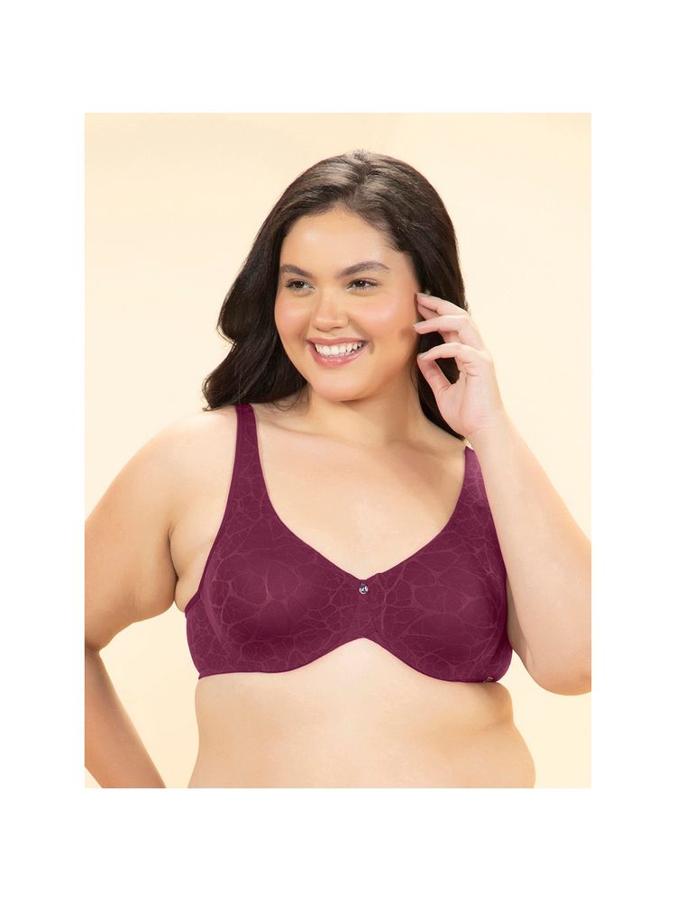 Amante Women Wine Non Padded Wired Full Coverage Sophistries Bliss Lace Minimizer Bra-image-17