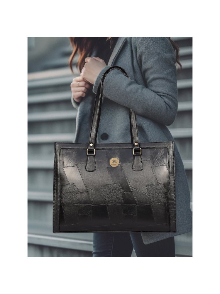 ESBEDA Women Black Textured Laptop Bag-image-15
