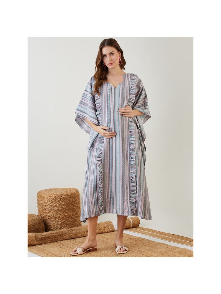 The Kaftan Company Grey Aztech Jacquard Denim Nursing Kaftan-image-6