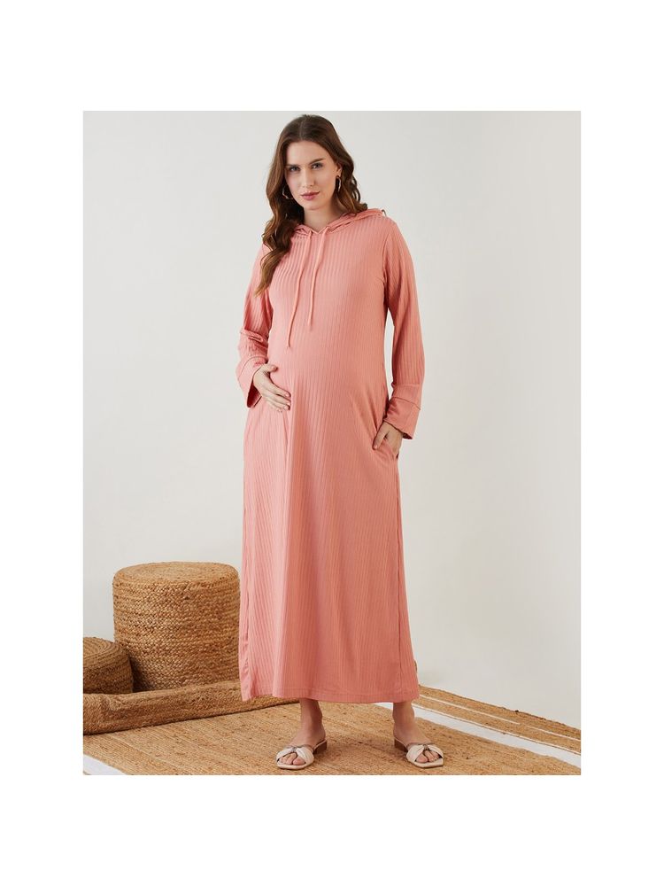 The Kaftan Company Peach Hooded Rib Maternity Dress-image-30