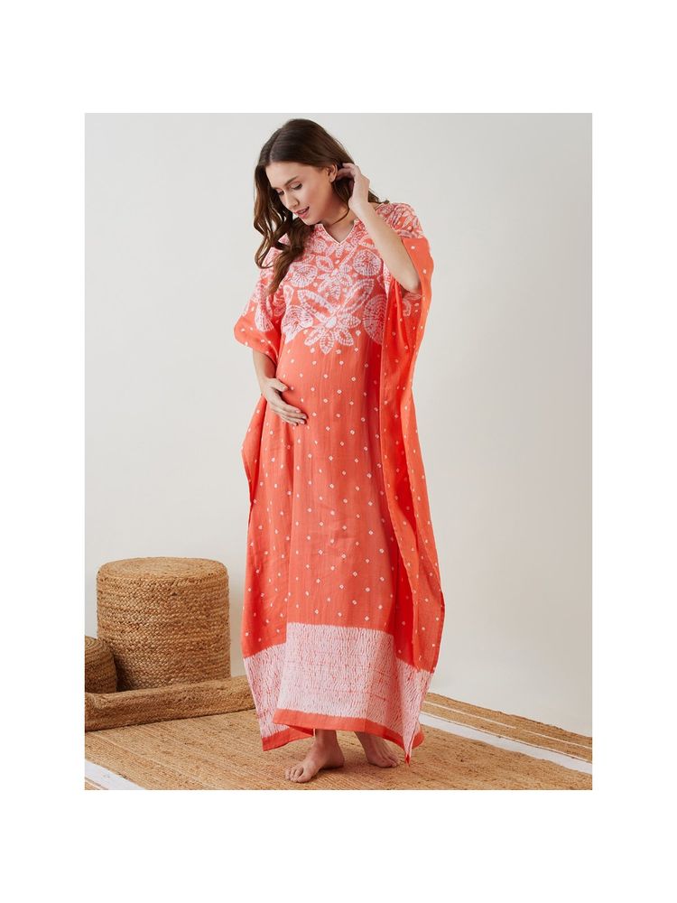 The Kaftan Company Peach Shibori Dyed Maternity Kaftan-image-29