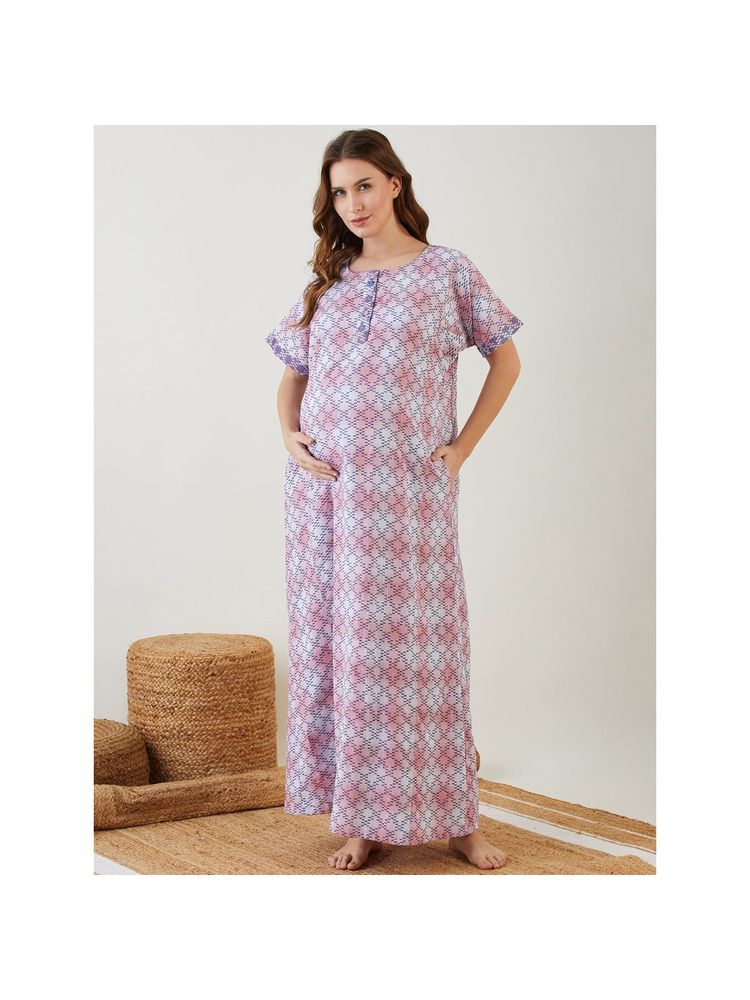 The Kaftan Company Pink Tie Dye Textured Maternity Nightdress-picture-20