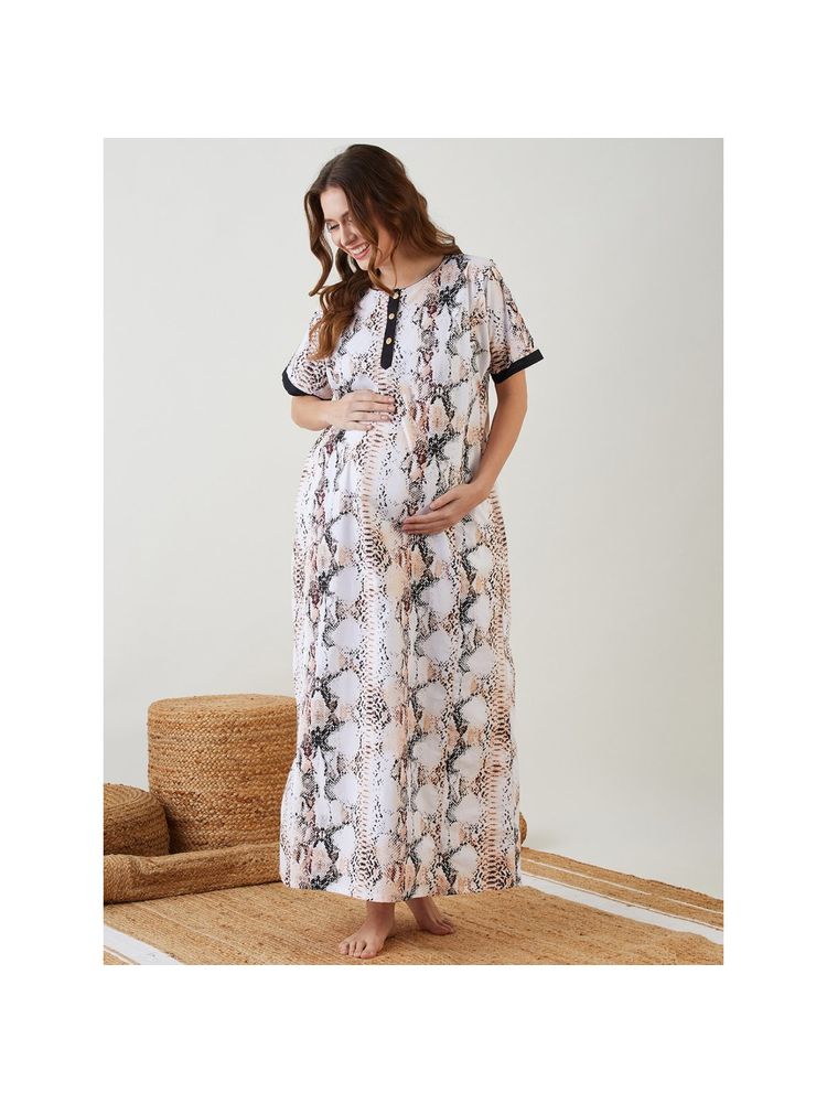 The Kaftan Company White Snake Printed Maternity Nightdress-picture-13