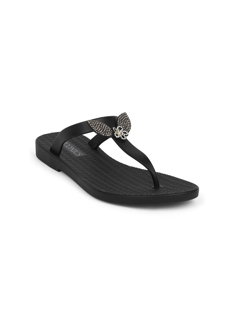 Iconics Black Women Embellished Sequined Flipflops-picture-10