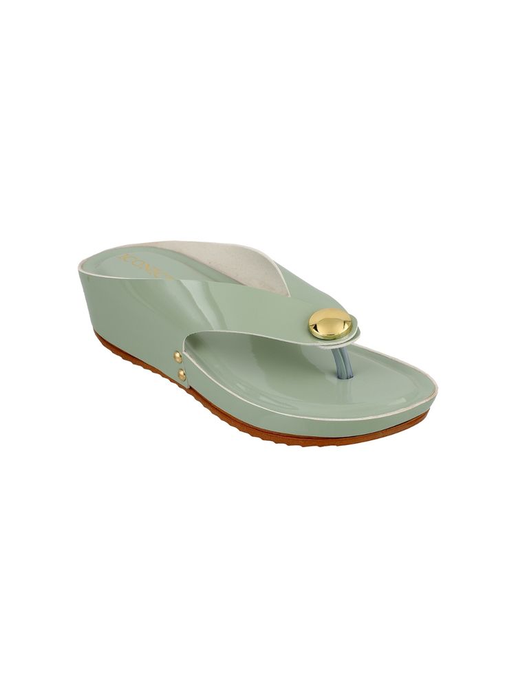 Iconics Pista Green Women Solid Sandals-image-14