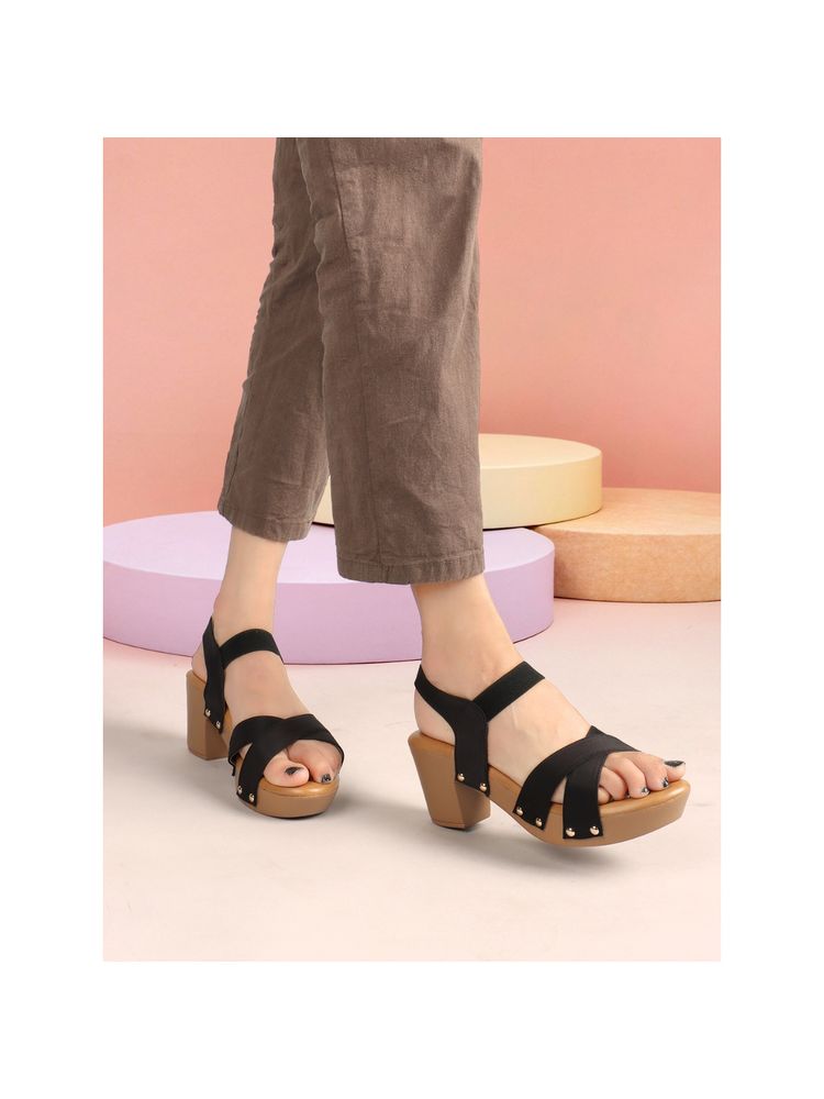Iconics Black Women Solid Heels-picture-21