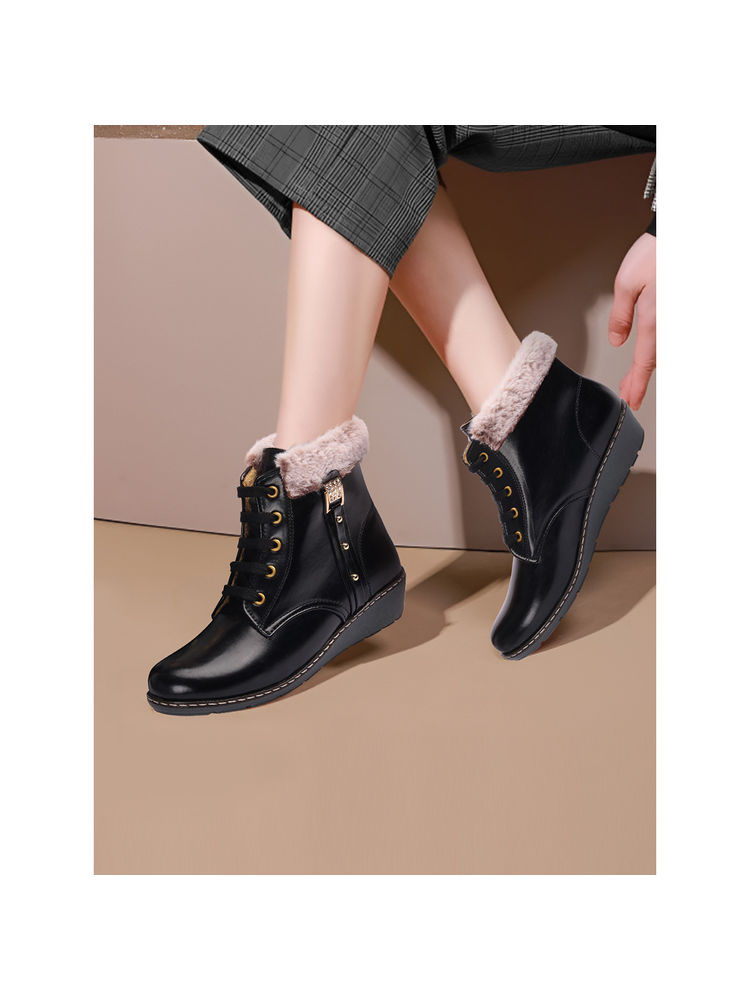 Iconics Black Women Solid Casual Boots-picture-10