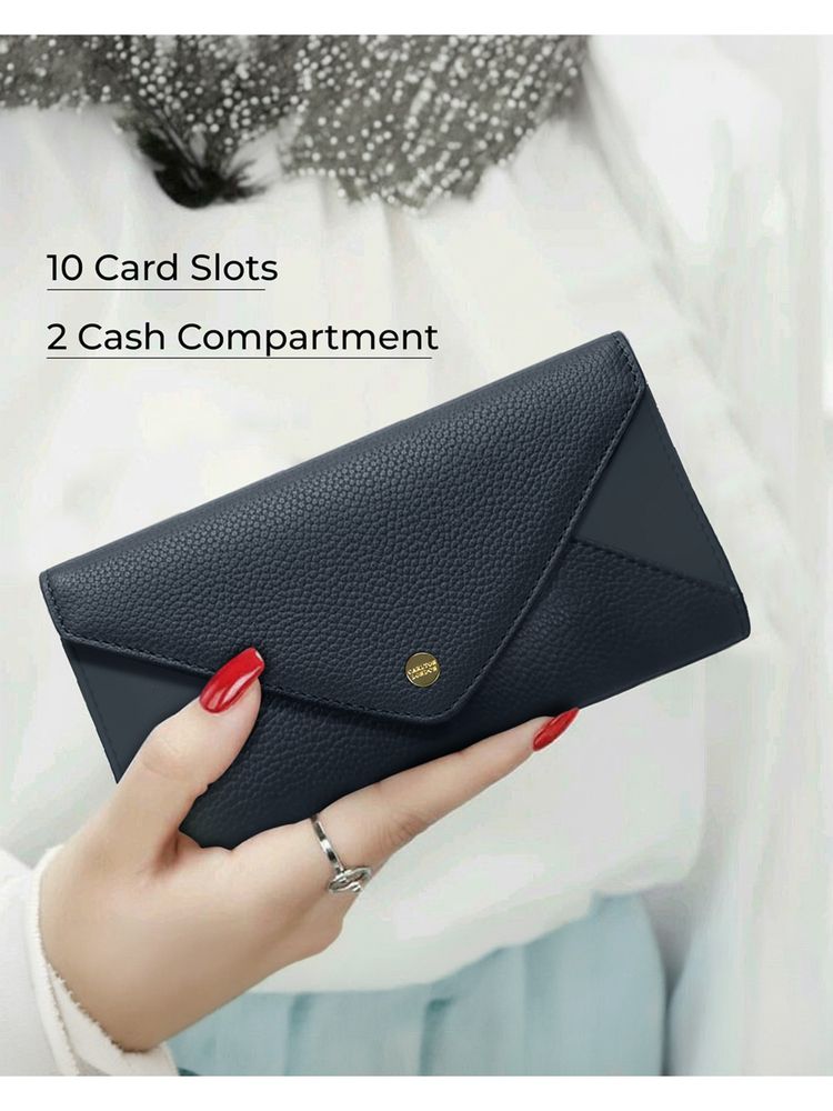 Carlton London Elegant Textured Envelope Long Wallet With Multi-Card Organizer Blue-image-12