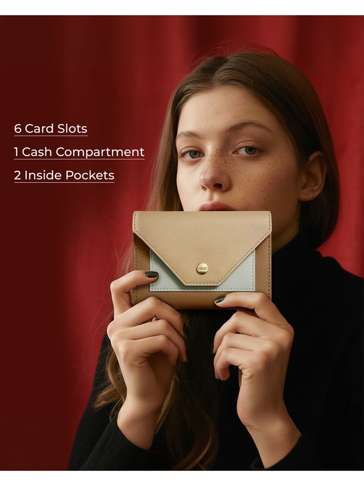 Carlton London Women Tri-Fold Envelope Wallet With Multi-Card Organizer Tan-picture-15