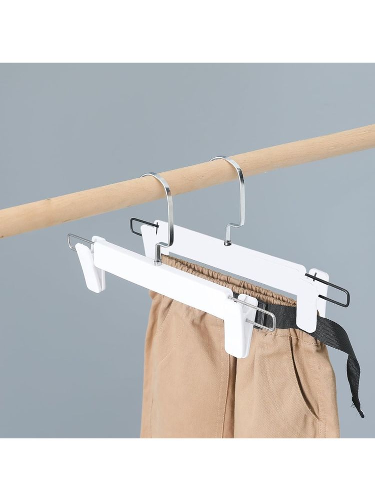 Kuber Industries Recycled Plastic Cloth Hanger with Chromed Plated Steel Hook White (Pack of 5)-image-9