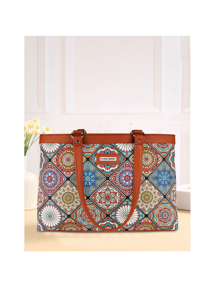 FLYING BERRY Multi Ethnic Graphic Print Handcrafted Vegan Leather Sustainable Shoulder Laptop Bag-picture-15