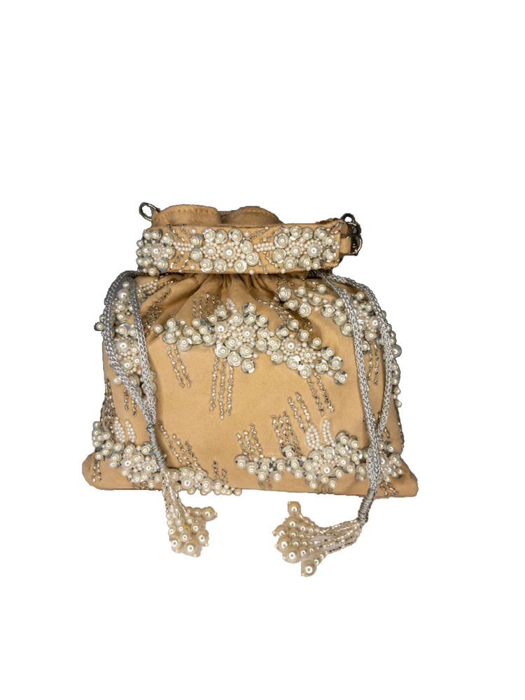 Angeline Beige Pearl Garden Potli Bag-image-40