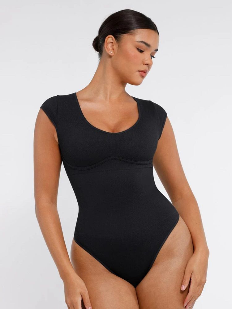 Shop The Edit Black Solid Abdomen Shaping Bodysuit Shaper-picture-21