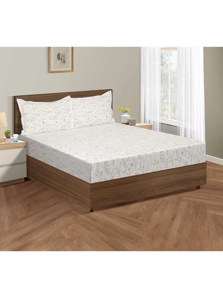 Swayam Floral White Bedsheet with 2 Pillow Cover-picture-3