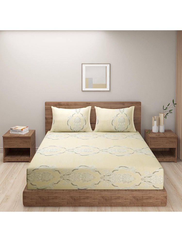 Swayam Ethnic Yellow King Bedsheet with 2 Pillow Cover-picture-1