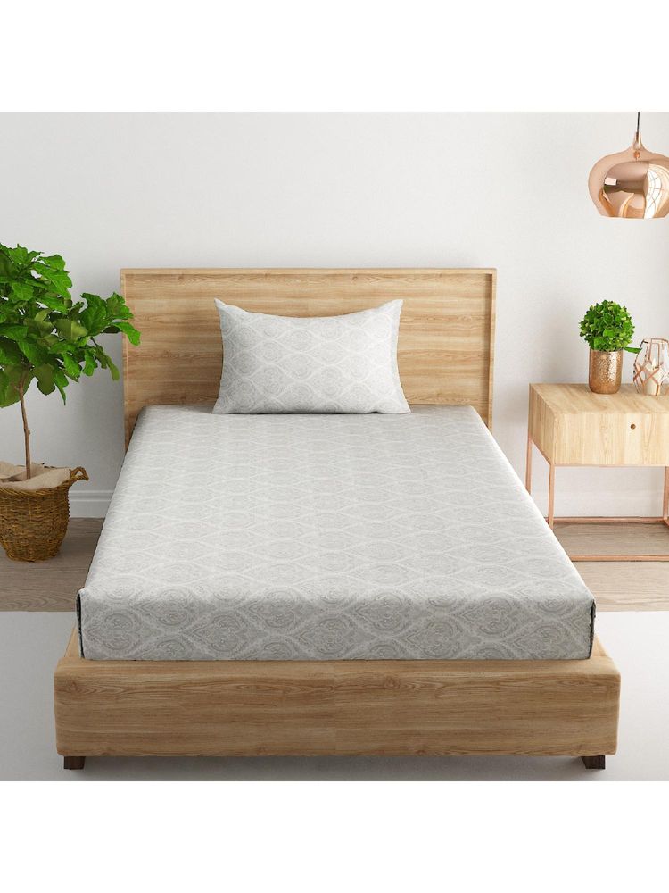 Swayam Ethnic Grey Single Bedsheet with Pillow Cover-picture-4