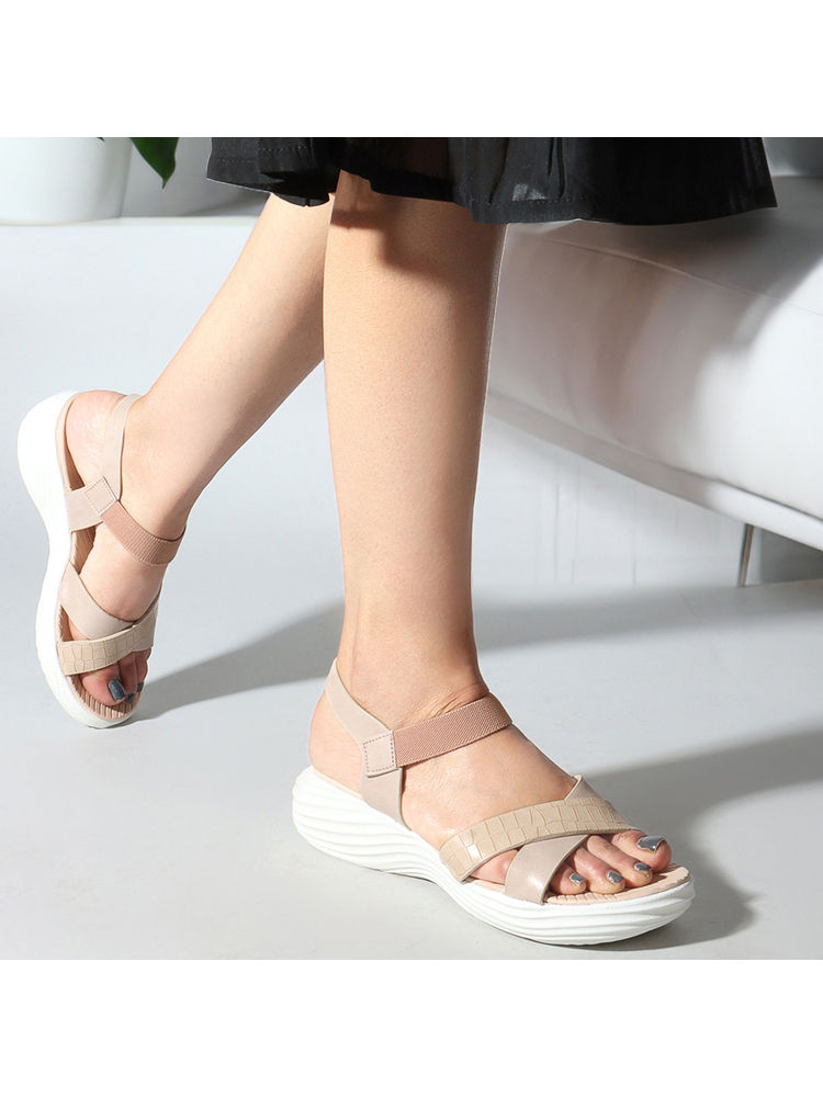 Carlton London Beige Hook & Loop Women Casual Sandals-picture-23