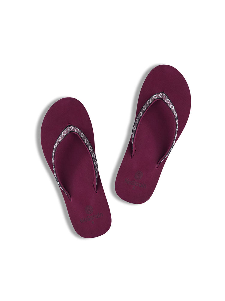 NoStrain Women Maroon Self Design Jacquard Stylish Flipflops-image-38