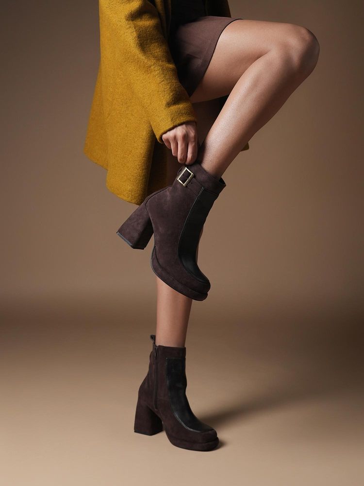 Theater Women Gaga's Brown Suede Ankle Casual Boots-picture-25