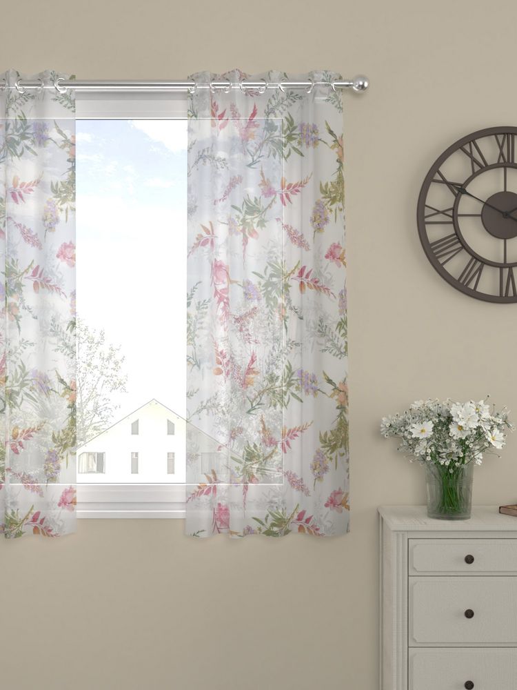 Rosara Home White Floral Sheer Window Curtain-image-30