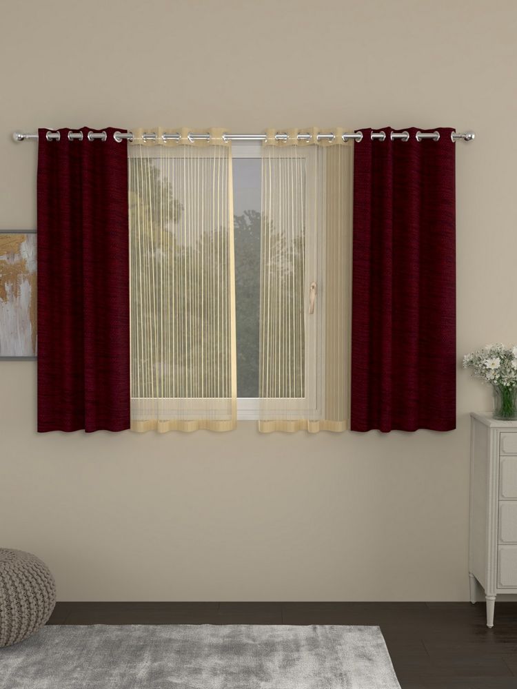 Rosara Home Maroon Solid Window Curtains (Pack of 4)-picture-7