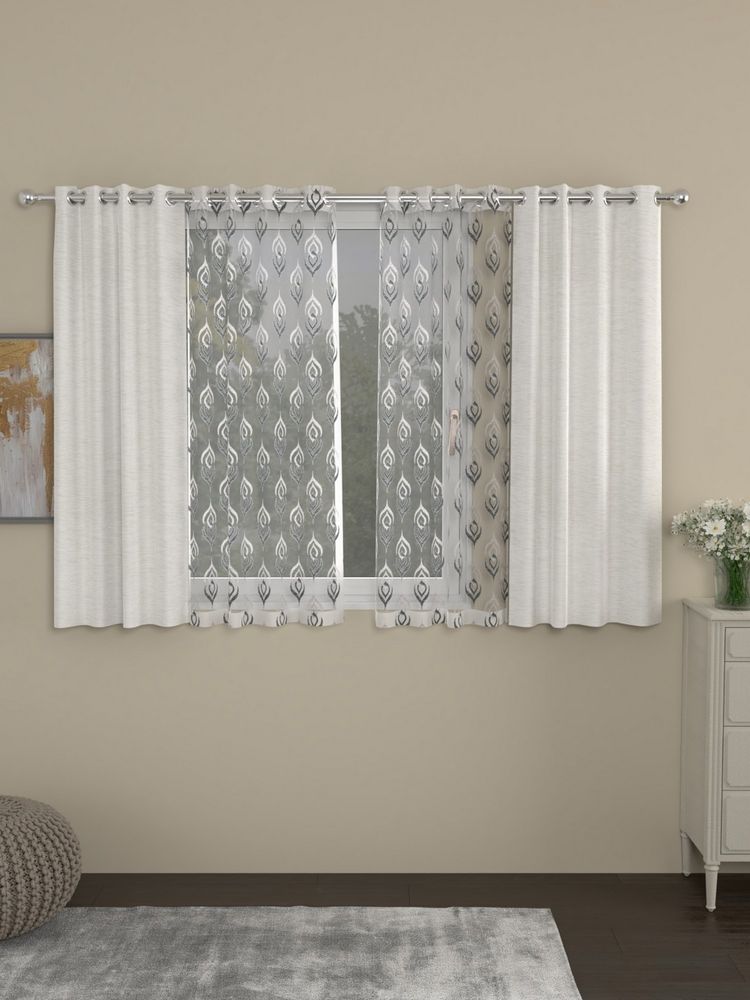 Rosara Home Cream Room Darkening and Sheer Window Curtains (Pack of 4)-image-12