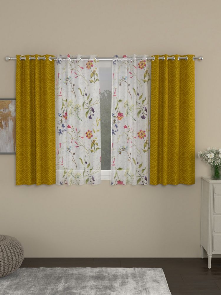 Rosara Home Gold Jacquard Window Curtains (Pack of 4)-image-3