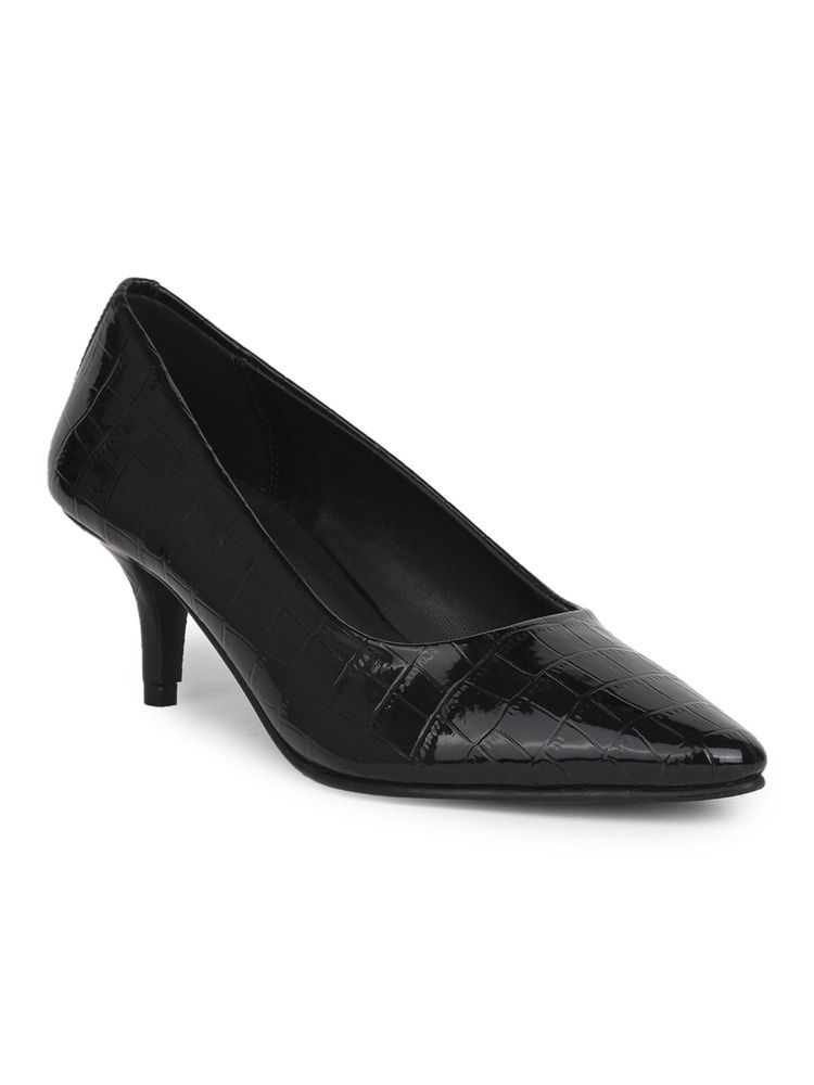 Bata Black Kitten Pump Heels for Women-image-7