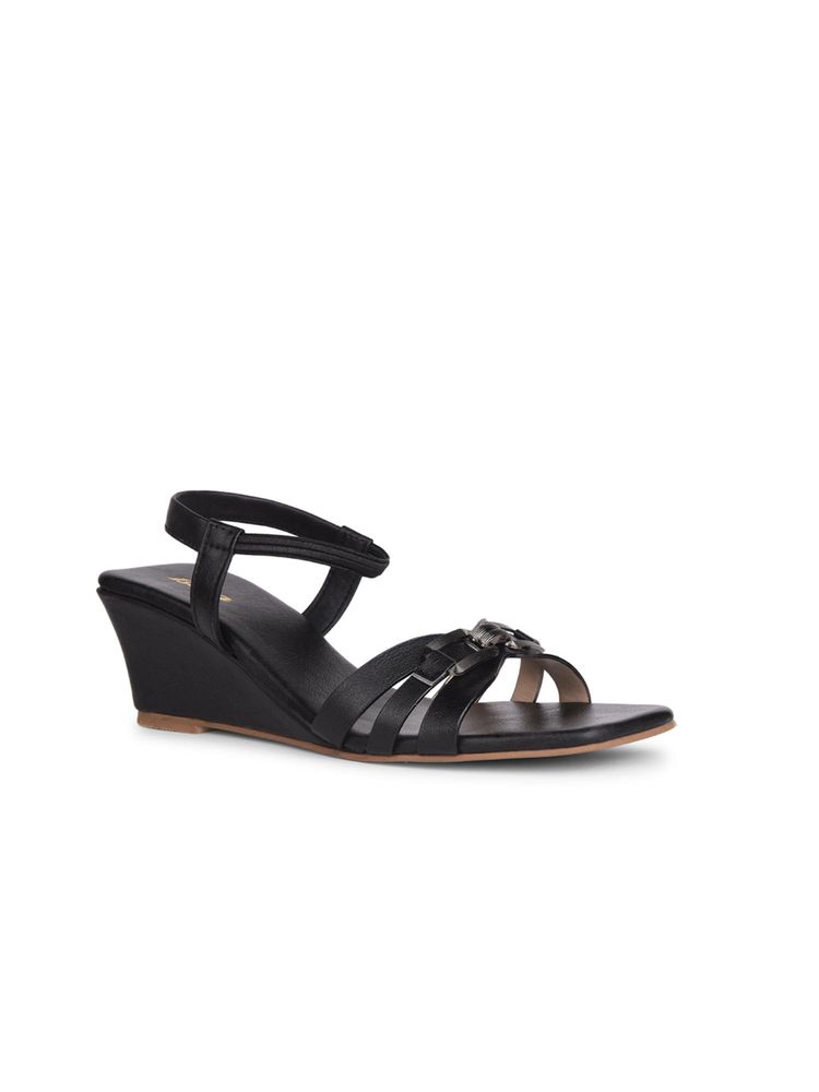 Bata Black Wedges Heels for Women-image-5