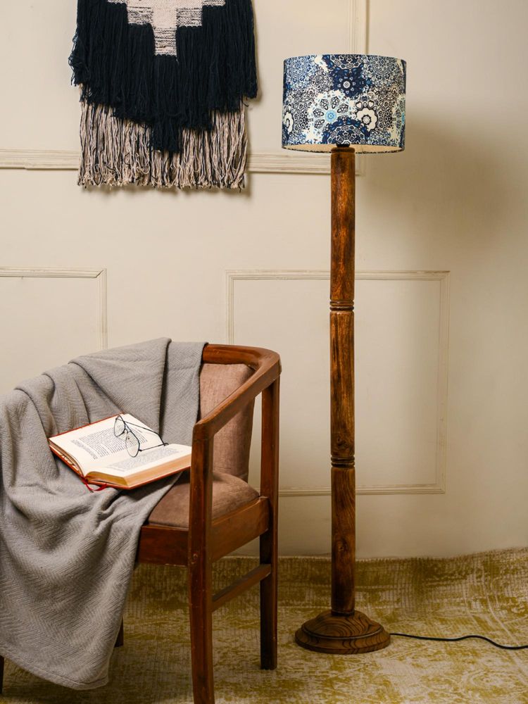 Green Girgit Brown Ring Floor Lamp with Blue Batik Multi-Color Lamp Shade-picture-11