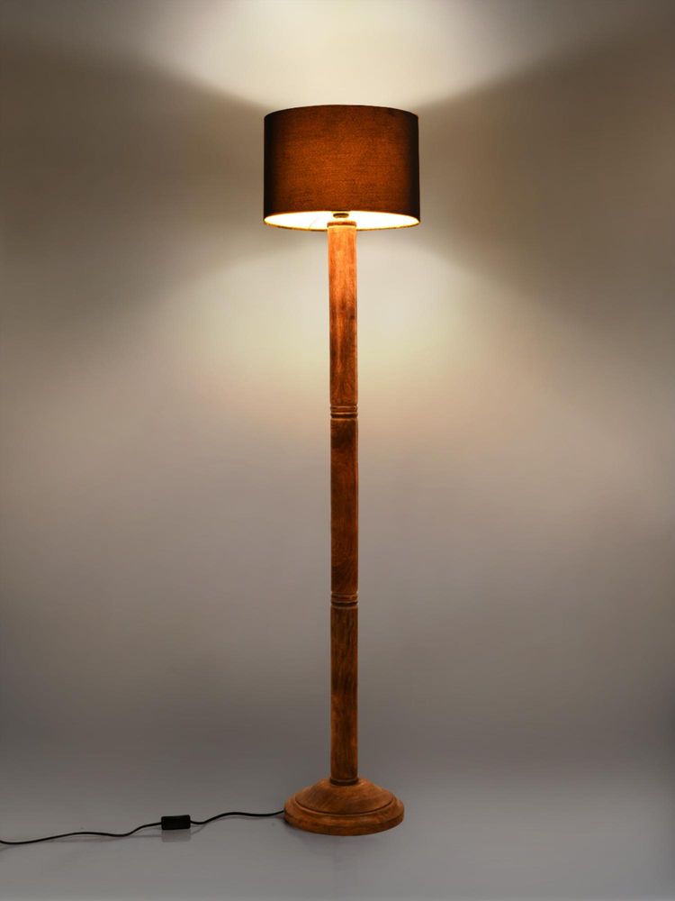 Green Girgit Brown Ring Floor Lamp with Jute Black Cylindrical Lamp Shade-picture-7