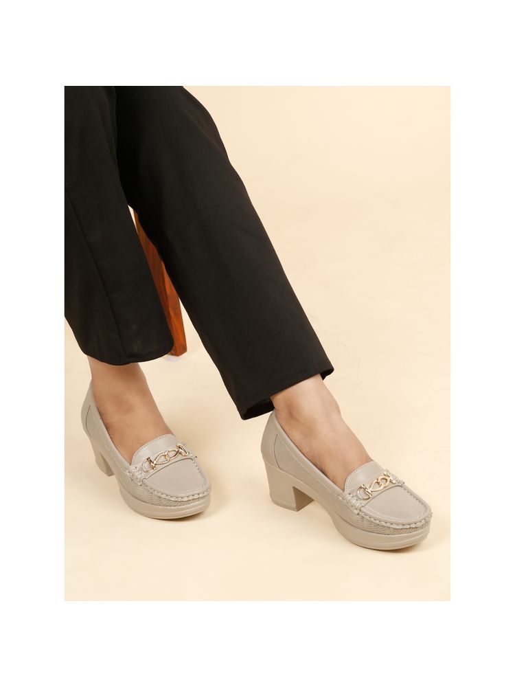 Flat n Heels Women Grey Loafers-image-7