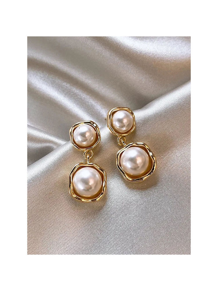 OOMPH White Pearl Minimal Design for Causal Wear Drop Earrings For Women-picture-29