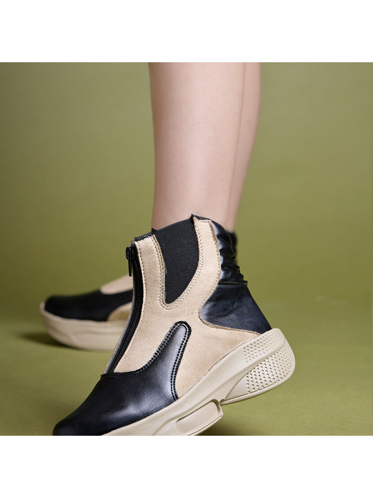 Shoetopia Ankle Top Smart Casual Black Bootsbeige-picture-27