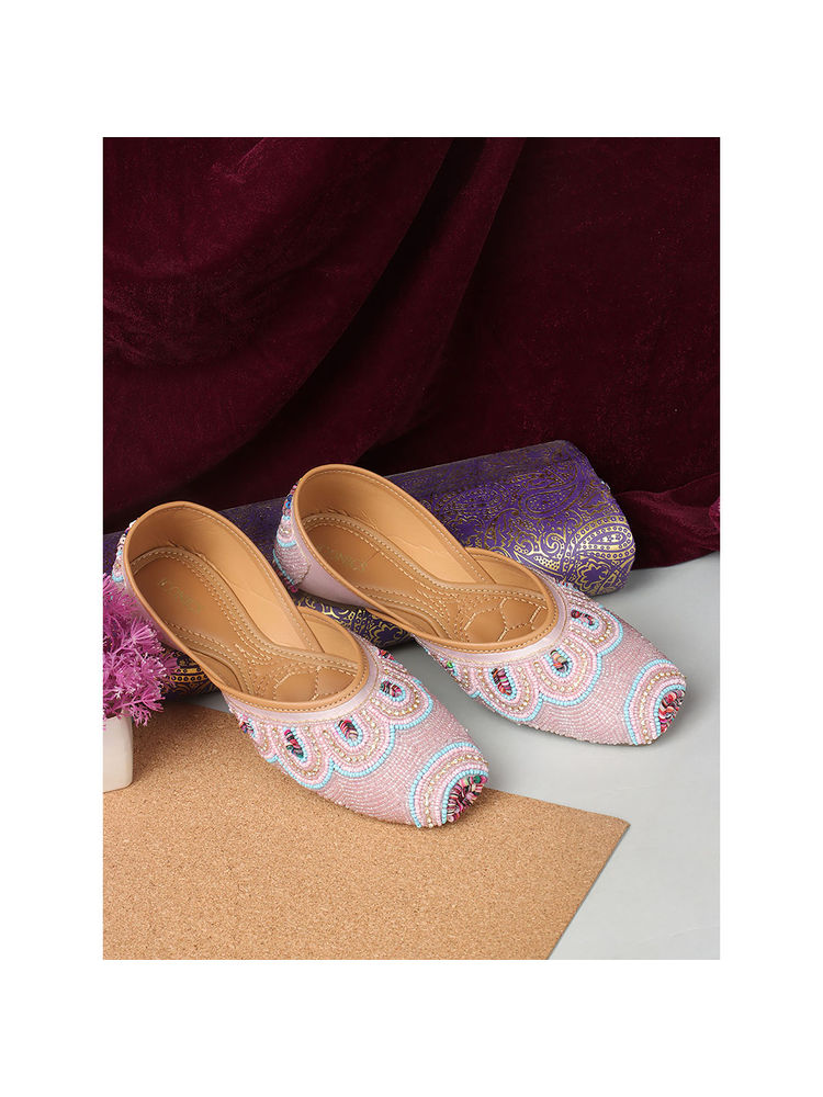 Iconics Pink Women Embellished Juttis